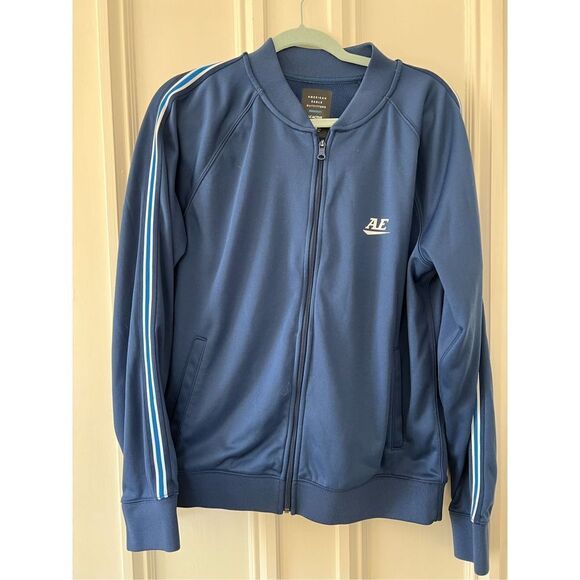 American Eagle active blue with blue and white stripe track jacket with zipper M - Picture 1 of 6